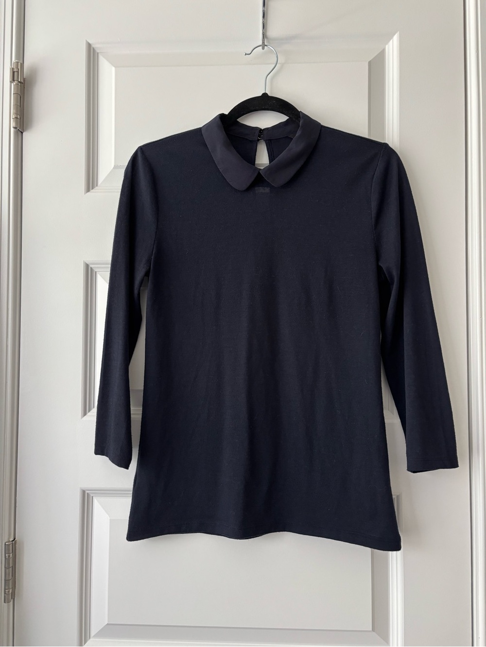 Ann Taylor Classic Black Peter Pan Collar Long-Sleeve Top S